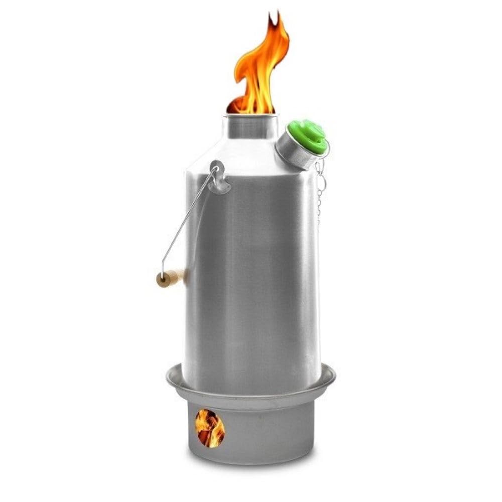 'Base Camp' Kelly Kettle 54Fl.Oz | Stainless Steel | Whistles When Boiled | Kettle & Camp Stove In One | Ultra-Fast | Wood Fuell
