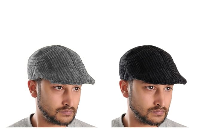 Clothera Cotton Golf/Flat Caps For Men (Pack Of 2) (Black & Grey), Free Size