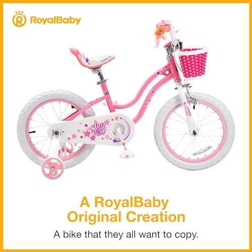 RoyalBaby Stargirl Kids Bike 12 Inch Girls Bicycle for Children with Training Wheels & Basket, Pink