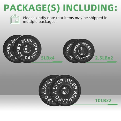Fitvids Olympic Cast Iron 2-Inch Weight Plate for Strength Training & Weightlifting, Multiple Weights Available, 45LB Set (2.5LB