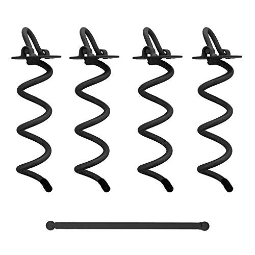 7Penn Spiral Ground Anchors - 8 Inch Black Tent Stakes Heavy Duty Ground Screw Anchor Twist Stakes, 4 Pack