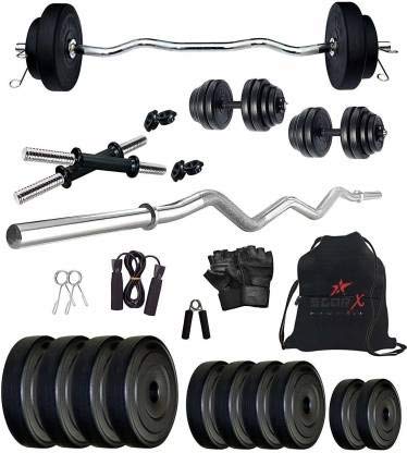 Star X Pvc 10Kg Home Gym Combo | Fitness Set | Gym Set With 3Ft Curl, Dumbbells & Plates | Combo Pack With Gym Gloves, Rod, Hand