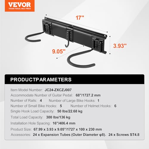 Vevor Bike Storage Rack, 6 Bike Racks And 6 Helmets Hooks, Wall Mount Bike Storage Hanger, Home & Garage Organizer, Customizable