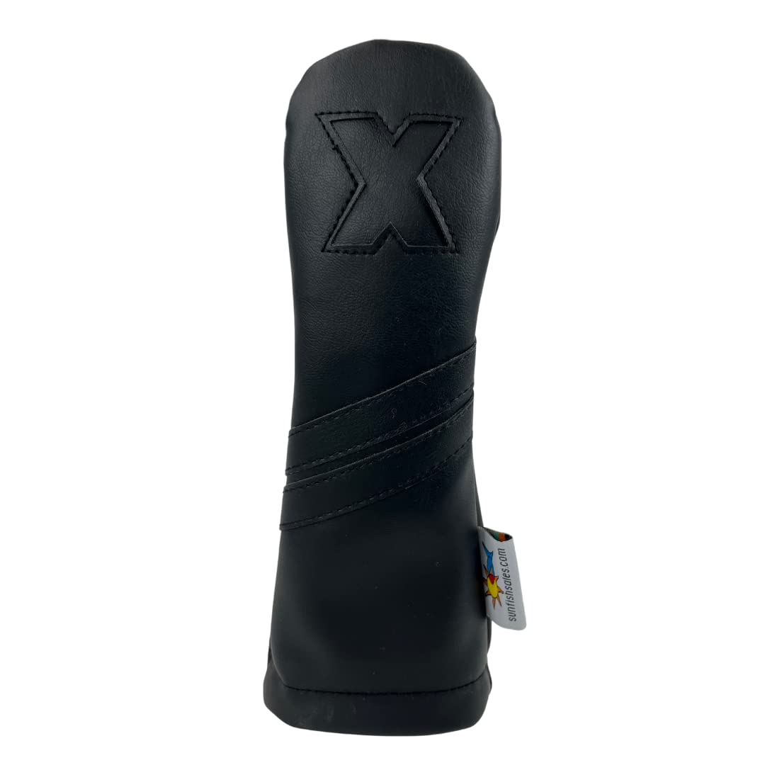 Sunfish Leather Golf Headcover Set 1-3-X Driver Fairway Hybrid Black On Black Murdered Out