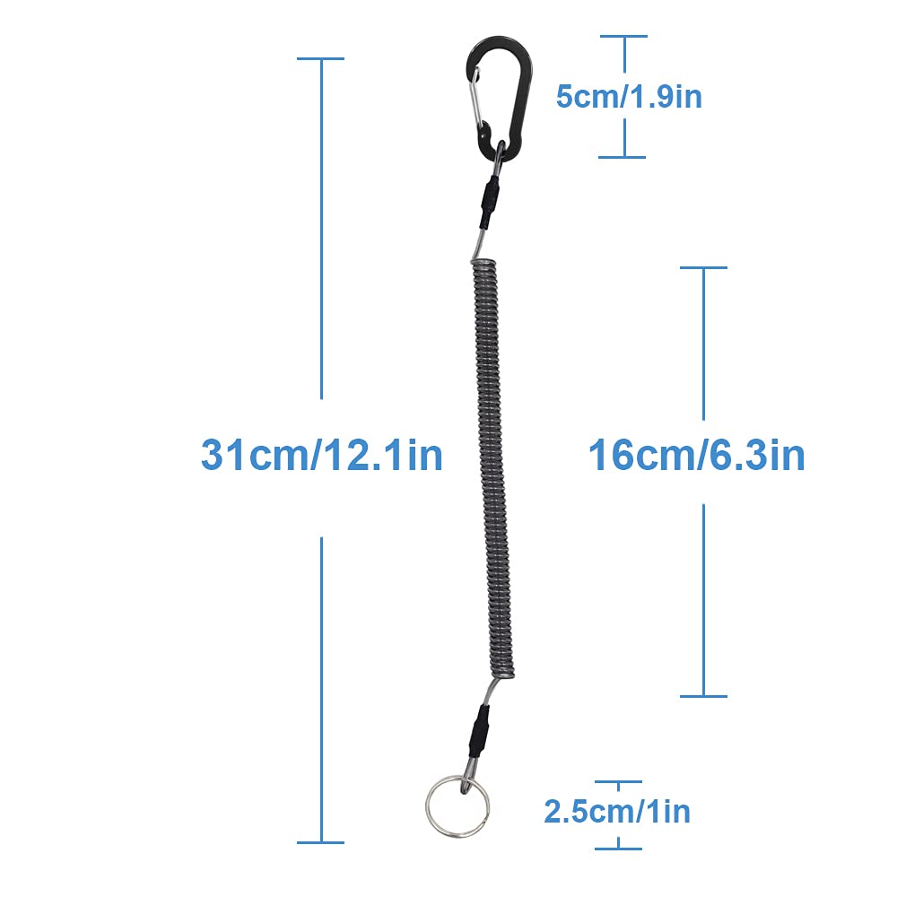 Lix&Rix Color Fishing Lanyards Fishing Tool Pole Safety Coiled Lanyards Retractable Wire Inside With Carabiner, 6Pcs