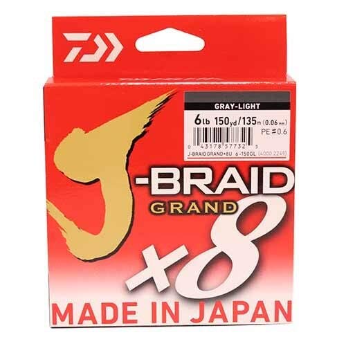 Daiwa Jbgd8U6-150Gl J-Braid X8 Grand Braided Line, 150 Yards, 6 Lbs Tested, .003'' Diameter, Light Gray