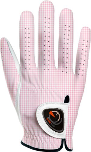 Easyglove Classic_Vichy-Pink-W-R Womens Golf Glove (White), Medium, Worn On Right Hand