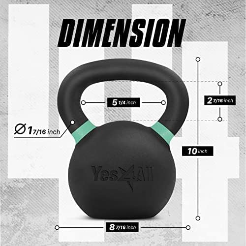 Yes4All Powder Coated Cast Iron Kettlebell Pair Green - 20 Kg / 44 Lb Strength Training Kettlebells Weight Set For Full Body Wor