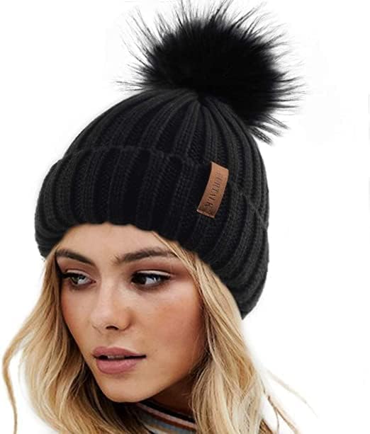 Gajraj Winter Soft Warm Snow Proof Pom Cap (Inside Fur) Woolen Beanie Cap For MenS & WomenS GirlS Free Size