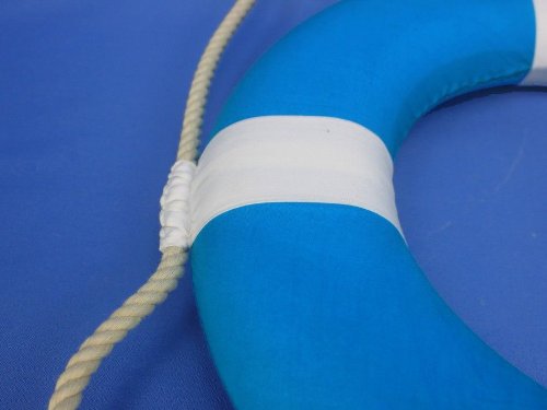 Hampton Nautical Vibrant Light Blue Lifering With White Bands, 15'' Decorative Lifering