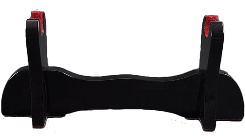 HMS Black Piano Lacquered Wood Single-Tier Table Stand for Tanto Display, Red Felt Detail