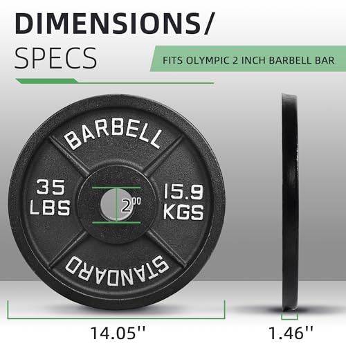 Fitvids Olympic Cast Iron 2-Inch Weight Plate for Strength Training & Weightlifting, Multiple Weights Available, 35LB (Pair)