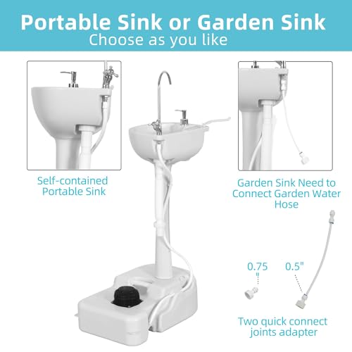 Yitamotor Dual Use Portable Sink 17L Camping Hand Washing Station With Towel Holder, Soap Dispenser, Foot Operated, Hand Wash Ba