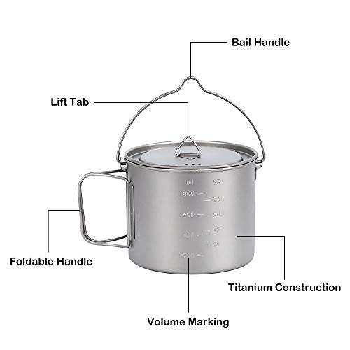 Lixada 1100Ml/2800Ml Titanium Pot Ultralight Portable Hanging Pot With Lid And Foldable Handle Outdoor Camping Hiking Backpackin