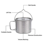 Lixada 1100Ml/2800Ml Titanium Pot Ultralight Portable Hanging Pot With Lid And Foldable Handle Outdoor Camping Hiking Backpackin
