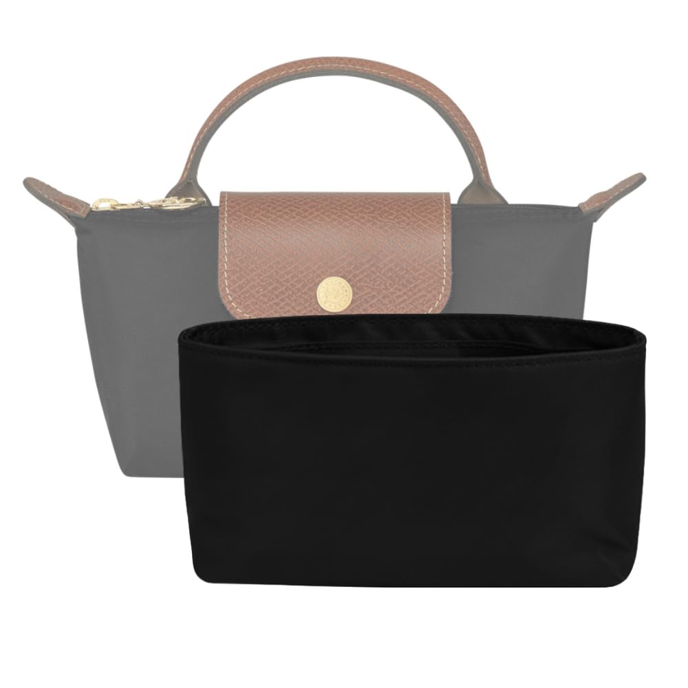 Dosibag Waterproof Purse Organizer Insert For Le Pliage Bag Mini Pouch With Handle, Long Champ City Mini Handbag Organizer (Blac