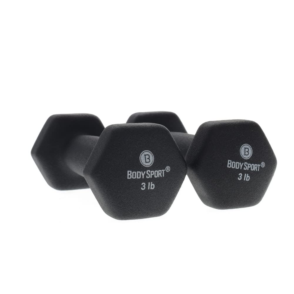 Body Sport Neoprene Dumbbell Weight, 3 lb. (2-Pack) - Latex-Free, Strength Training Equipment for Home Fitness & Gym Workouts (B