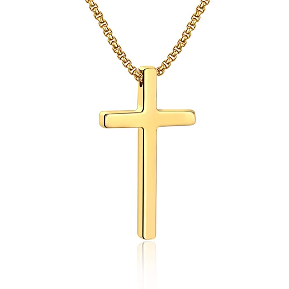 Iefshiny Stainless Steel Cross Pendant Necklaces For Men Pendant Chain 20 Inch Gold Religious Gifts For Women Men