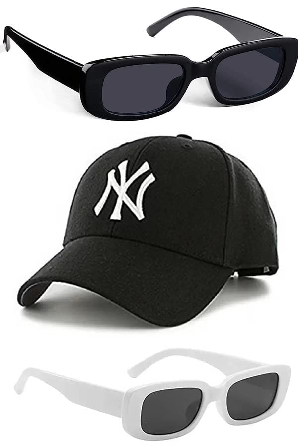 Selloria Brand A Combo Offer Pack Of 2 Sunglasses Black Rectangular Jet Black Zet Black And Combo Pack Of Baseball Head Caps For