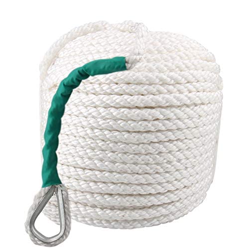Bang4Buck Three Strand Polypropylene Anchor Rope 1/2 Inch 100 Feet Twisted Dockline For Boat/Sailboat/Sled Line With Thimble And