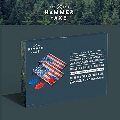 Hammer + Axe Bean Bag Cornhole Set Game American Flag Edition Includes- 8 Bean Bags, Two Regulation Quality 3X2 Boards