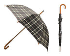 Rainbrella Classic Auto Open Umbrella With Real Wooden Hook Handle, Black Plaid, 46''