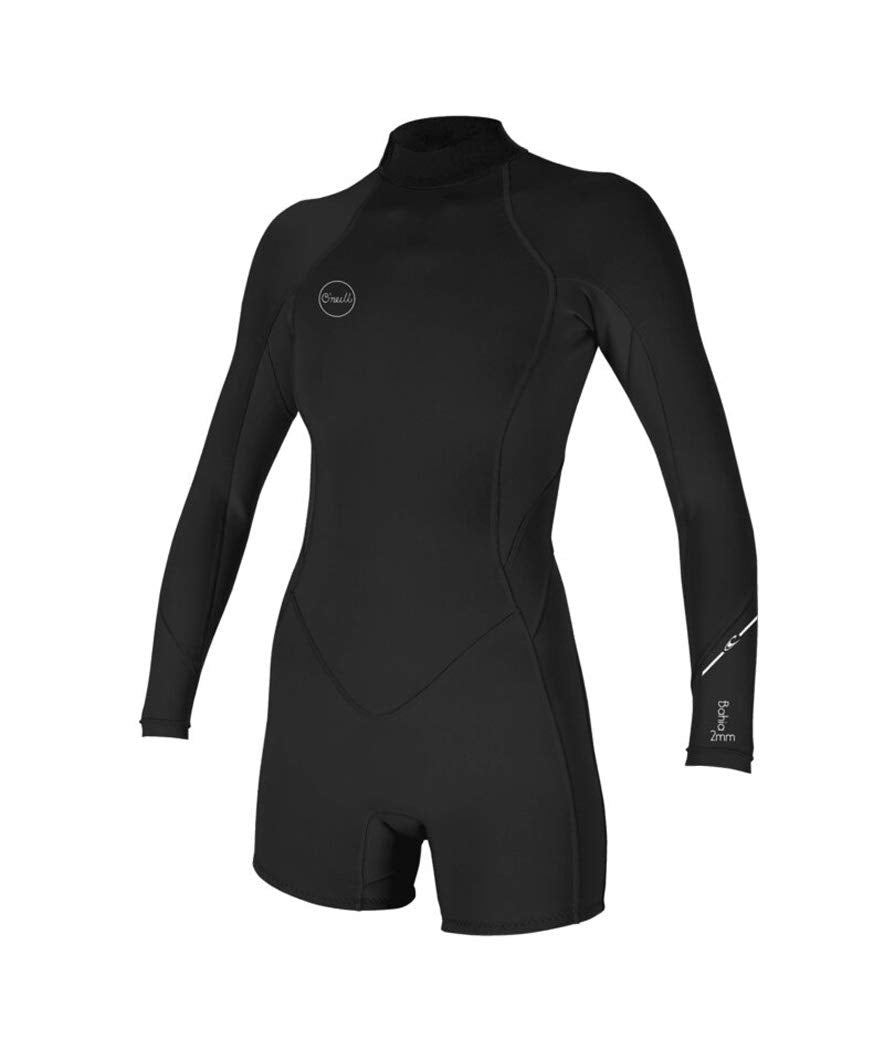 ONeill Wetsuits Womens Bahia 2/1mm Back Zip Long Sleeve Spring, Black/Black/Black, Size 4