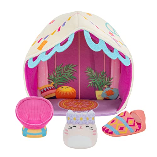 Squishville By Original Squishmallows Deluxe Glamping Playscene - Includes 2-Inch Paulita The Pink Tabby Cat, Bucket Chair, Slee