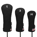 Golf Head Covers (3Pcs) Driver Fairway #3 Hybrid For Club Mens (Black)