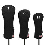 Golf Head Covers (3Pcs) Driver Fairway #3 Hybrid For Club Mens (Black)