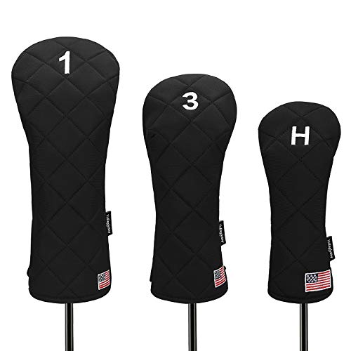 Golf Head Covers (3Pcs) Driver Fairway #3 Hybrid For Club Mens (Black)