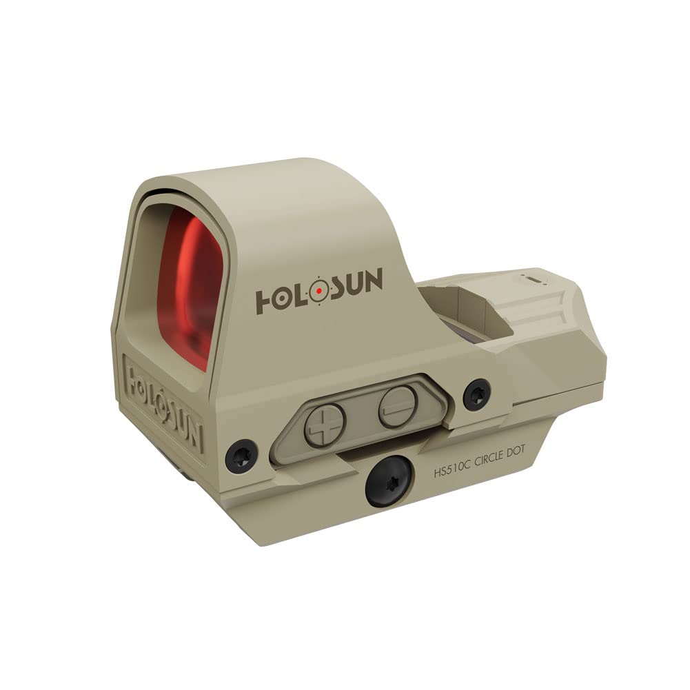 HOLOSUN 510C Series Multi-Reticle 2 MOA Dot & 65 MOA Circle Open Reflex Sight - Solar FailSafe Shake-Awake, 12 Settings - Red/Gr