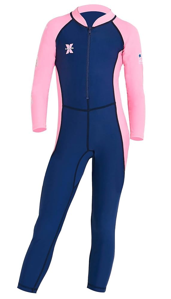 DIVE&SAIL Girls Sun Suit Long Sleeve UV Sun Protection Swimsuit One Piece Stretch Full Coverage Wetsuit Swimwear Navy S
