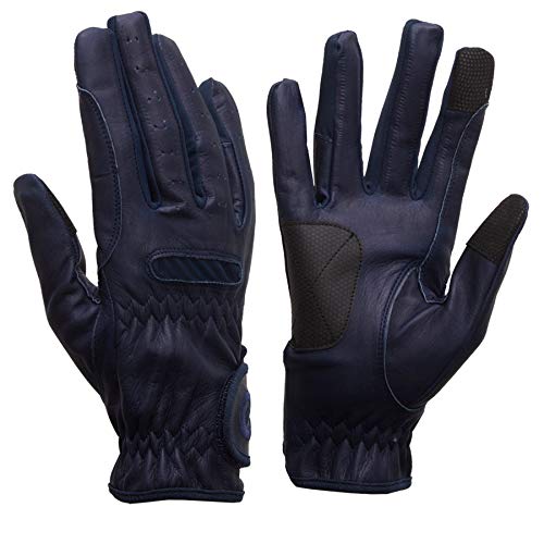 eGlove eQUEST GripPro Leather Touchscreen Horse Riding Gloves (Navy Blue, X-Small)