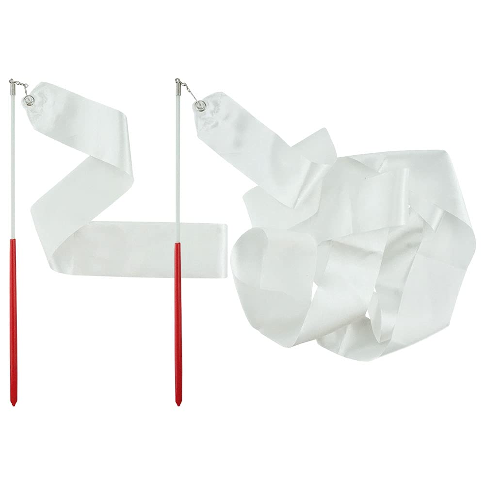 Fazhbary White Rhythmic Gymnastics Wands Praise Dancing Streamers For Kids Baton Twirling Talent Shows Artistic Dancing, 2 Pack