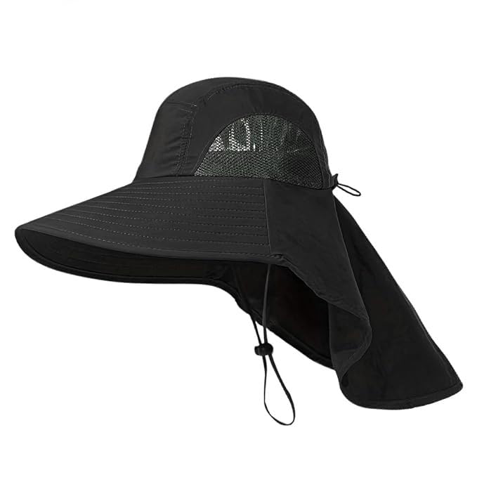 Gustave Polyester Hat For Men, Upf 50+ Protection Wide Brim & Neck Flap Bucket Hat, Breathable Mesh, Adjustable Fit, Windproof S