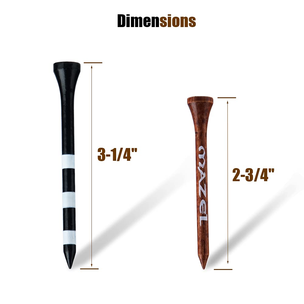 Mazel Professional Natural Wood/Bamboo Golf Tees 2 3/4 Inch & 3 1/4 Inch,Pack 50,Reduce Friction & Side Spin, More Durable And S