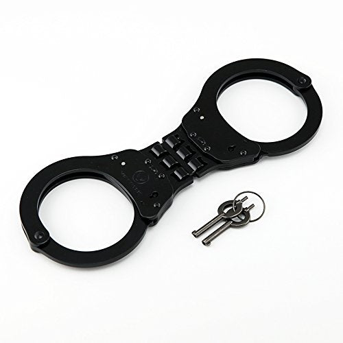 Vipertek Heavy Duty Hinged Double Lock Steel Police Edition Professional Grade Handcuffs (Black)