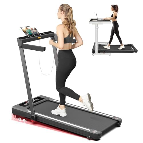 Subsun Pad Treadmill With 9% Incline, 3 In 1 Folding Treadmill For Home/Office With Handle Bar, 2.5Hp Under Desk Treadmills Port