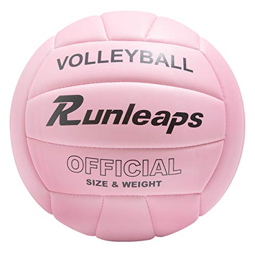 Runleaps Volleyball, Waterproof Indoor Outdoor Volleyball For Beach Game Gym Training (Official Size 5, Pink)