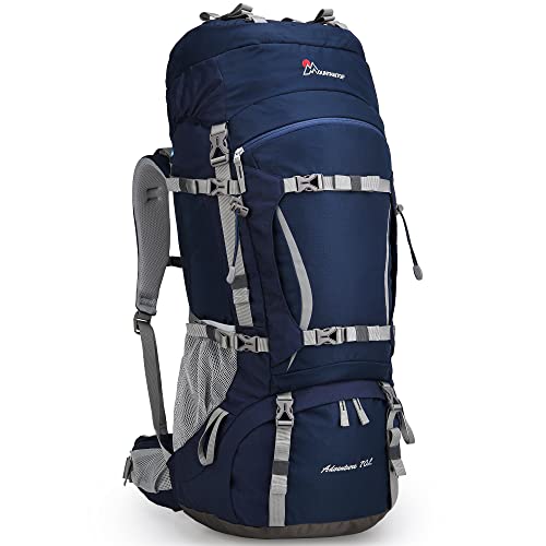 MOUNTAINTOP 70L Internal Frame Hiking Backpack for Men Women with Rain Cover Sapphire Blue