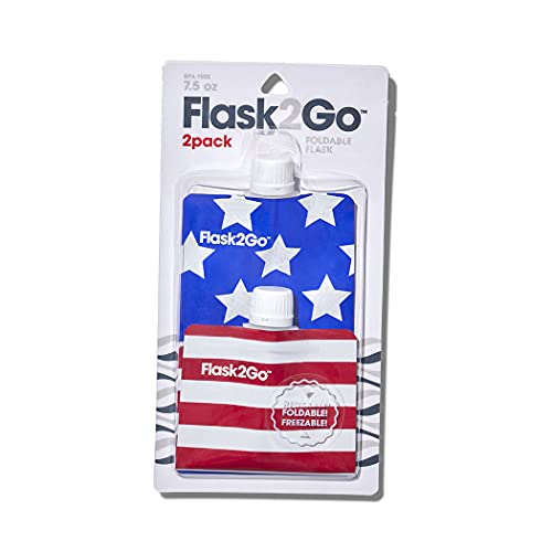 Flask2Go - The Foldable Flexible Flask For Tailgating, Camping, And Concerts, 2-Pack, Stars  Stripes