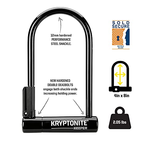 Kryptonite Keeper Standard Bike U-Lock, Heavy Duty Anti-Theft Bicycle U Lock Sold Secure Silver, 12Mm Shackle With Mounting Brac