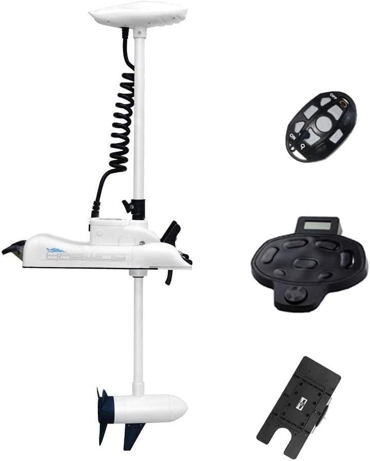 Aquos Haswing White 12V55Lbs 54Inch Bow Mount Trolling Motor With 2.4G Remote Control, Wireless Foot Control, Quick Release Brac