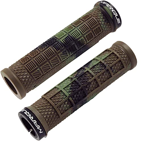 Marque Grapple Mountain Bike Handlebar Grips - Single Lock-On Ring Mtb And Bmx Bicycle Handle Bar With Non-Slip Grip (Jungle Cam