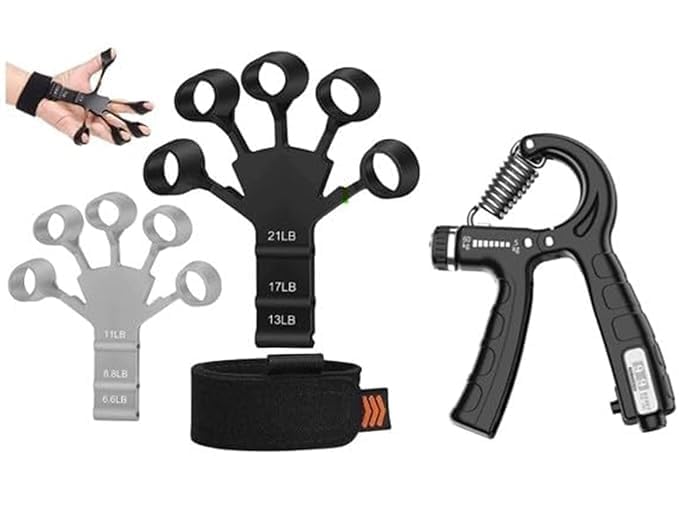 Xyno Adjustable Hand & Finger Gripper Combo With Counter | Resistance Grip Strength Trainer & Finger Exerciser | Forearm, Wrist