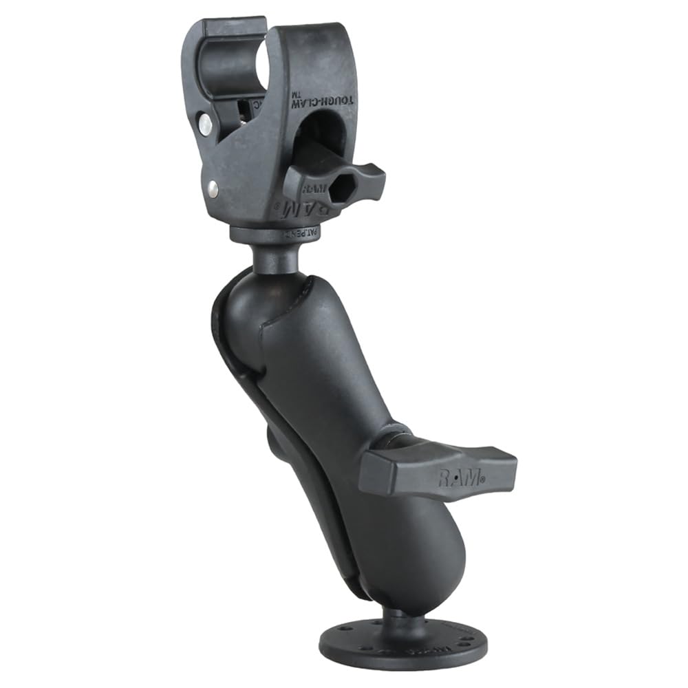 RAM Mounts Trolling Motor Stabilizer Mount with Tough-Claw Clamp and Round Plate, C Size 1.5 Ball, Rail Mount for 0.625-1.5 Bars