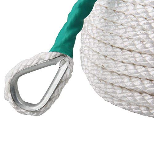 Bang4Buck Three Strand Polypropylene Anchor Rope 1/2 Inch 100 Feet Twisted Dockline For Boat/Sailboat/Sled Line With Thimble And