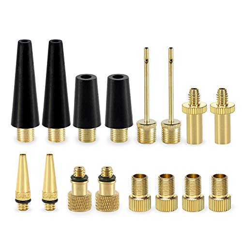 Yasi Bicycle Presta Schrader Valve Adaptor, 16Pcs Brass Bike Pump Adapters, Ball Pump Needle, Balloon Inflatable Toys Nozzle Inf