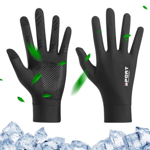 Proberos Sun Protection Gloves Upf 50+ Summer Ice Silk Uv Upgrade AntiSlip Palm Touch Screen Finger Tips Design Unisex Black Fo